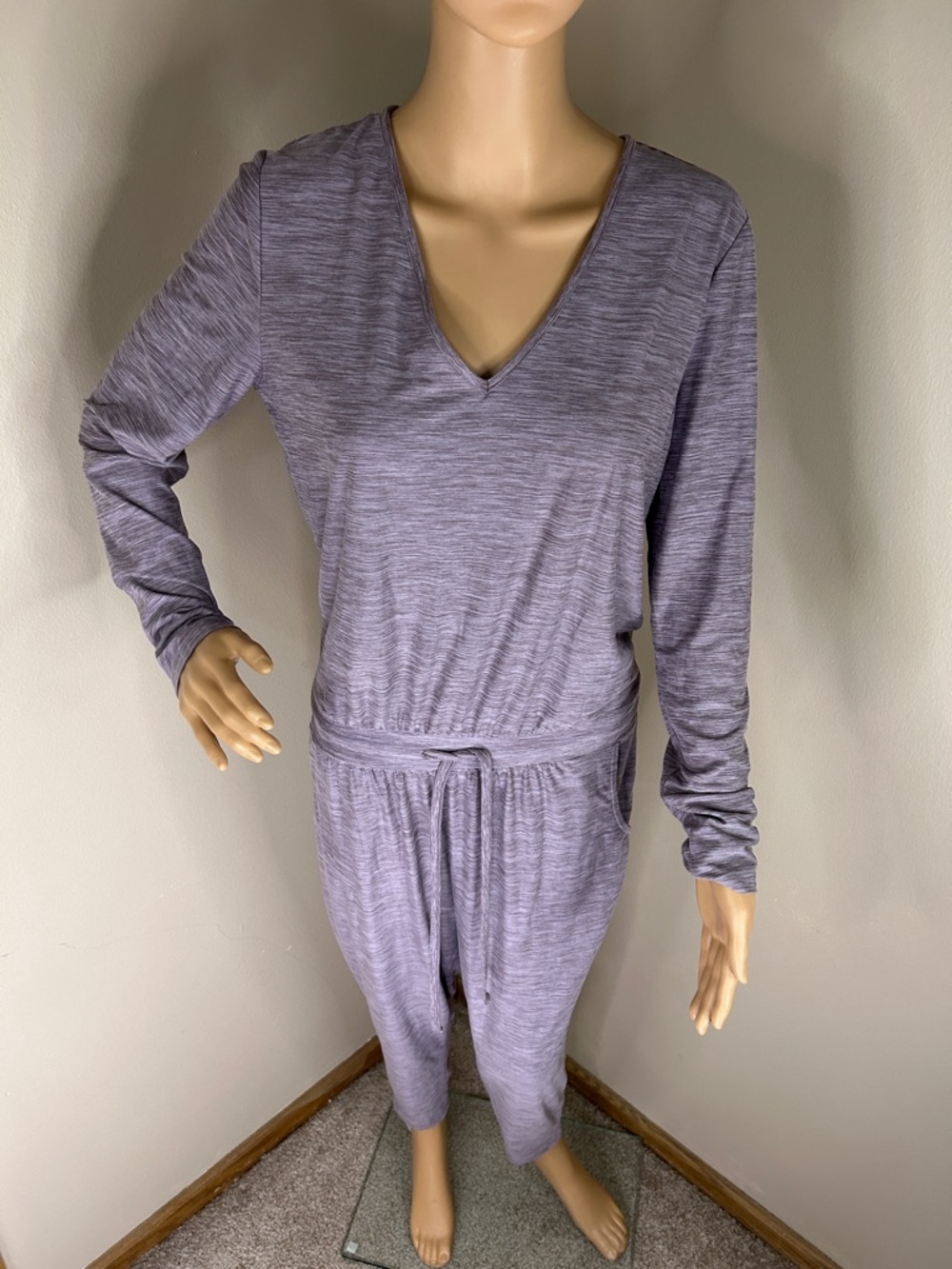 Kyodan Heathered Lavender V-Neck Long Sleeve Jumpsuit